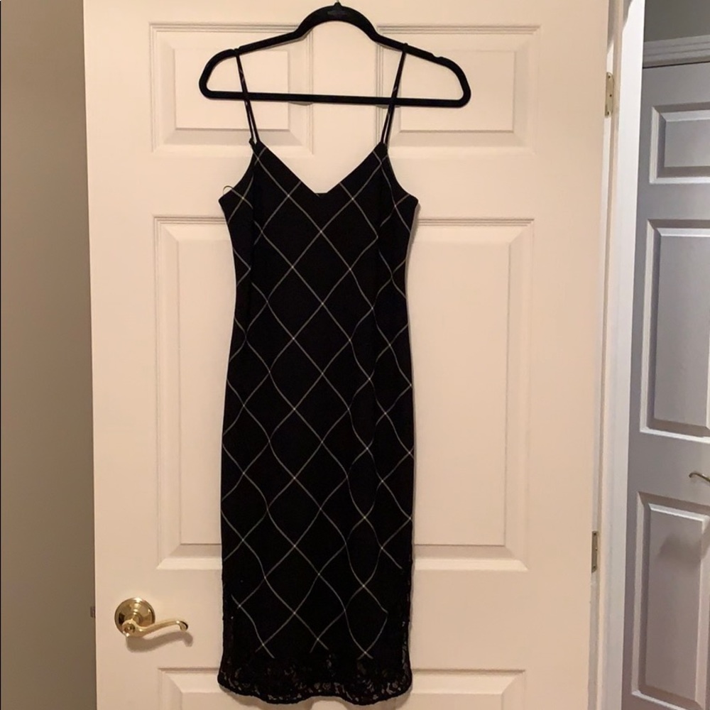 Black w/White Stripes and Lace Hem Strap Dress